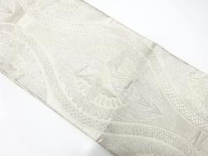 アンティーク　立涌に向かい鶴模様織り出し袋帯（材料）